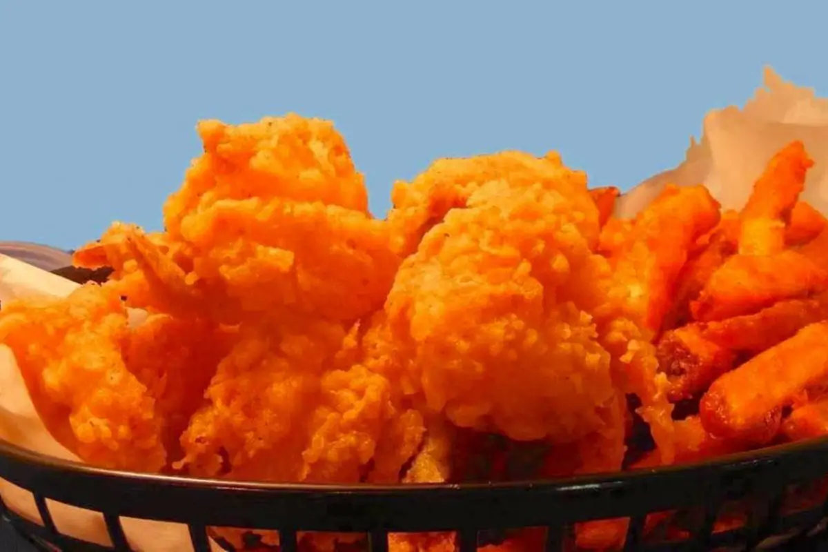 Crispy golden fried shrimp basket with crunchy batter coating at Red Crab Juicy Seafood, a Seafood Restaurant in Brooklyn